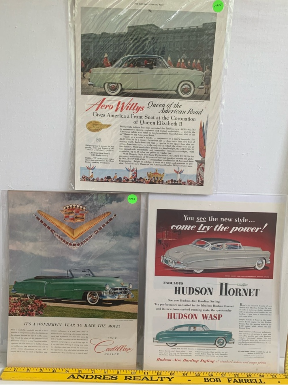 Vintage Car Magazine Ads - Green, Light Blue, Cream